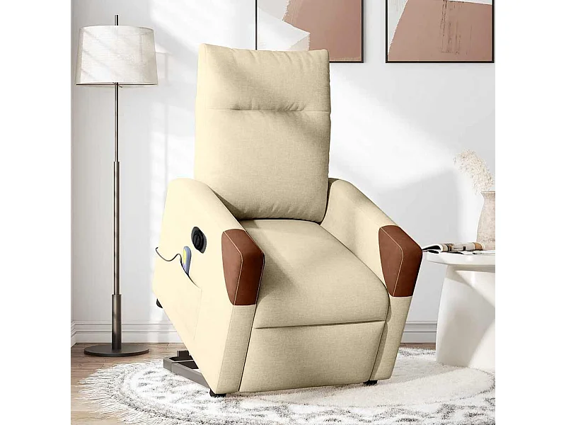 Fauteuil inclinable électrique-Chaise de relax-Fauteuil de Massage Crème Tissu SHL2088