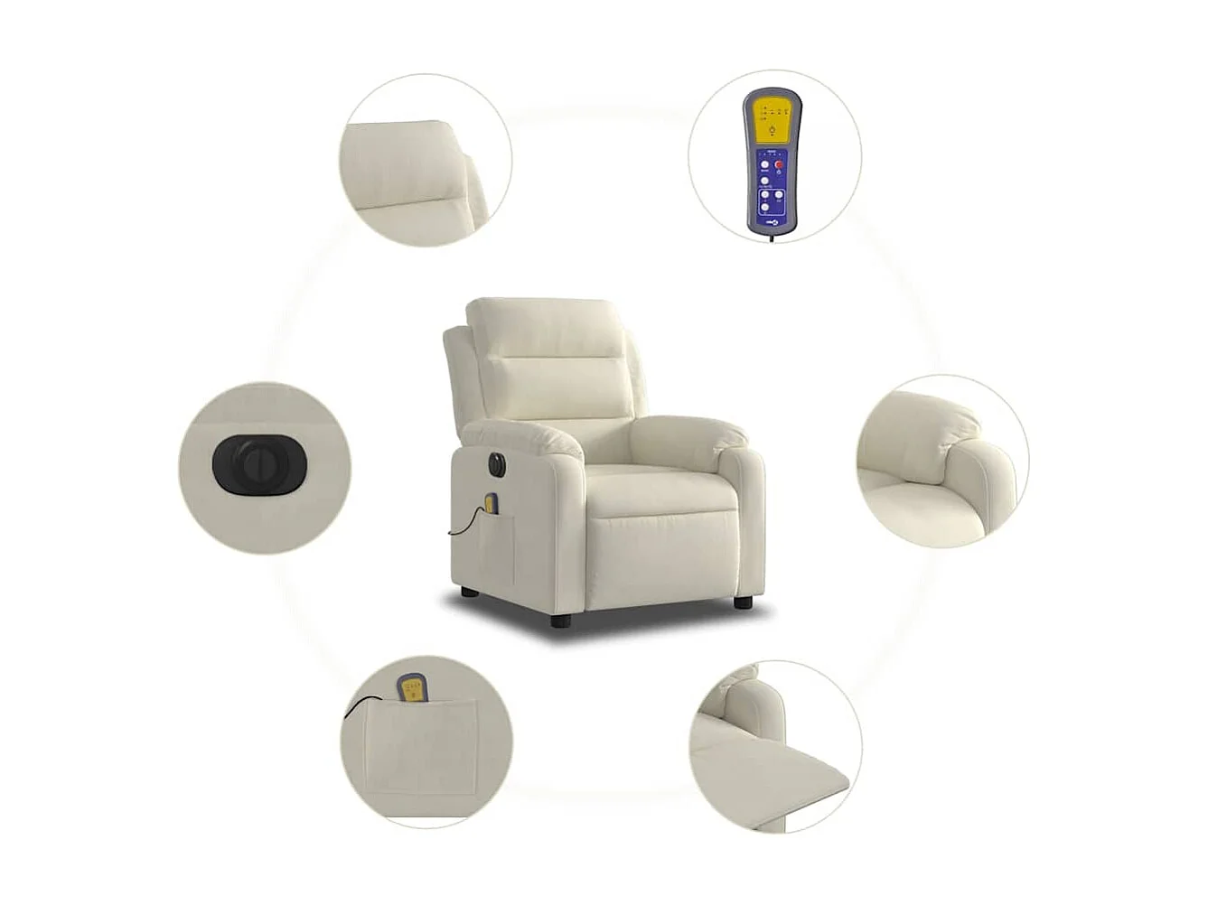 Sillón de relax | Sillón reclinable de masaje eléctrico terciopelo color crema SHL5337