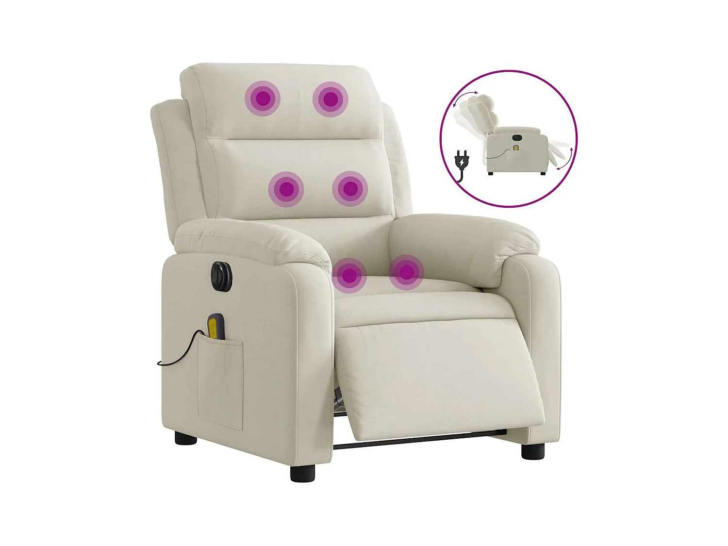 Fauteuil inclinable électrique-Chaise-Fauteuil de Massage crème velours SHL3359
