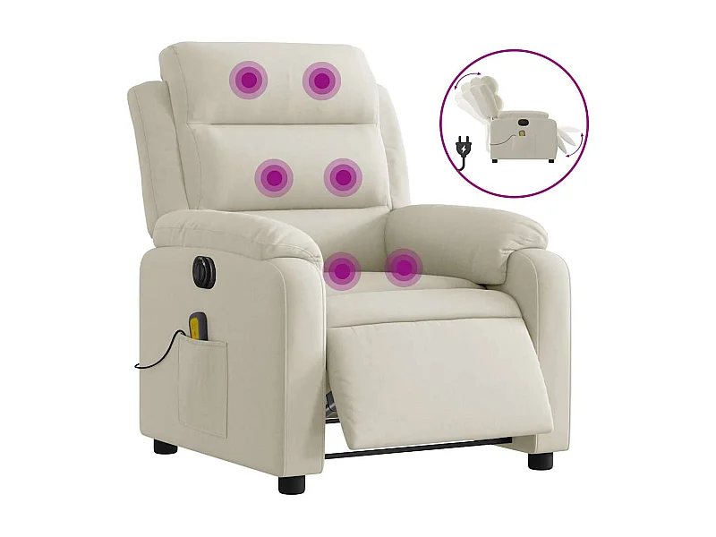 Fauteuil inclinable électrique-Chaise-Fauteuil de Massage crème velours SHL3359