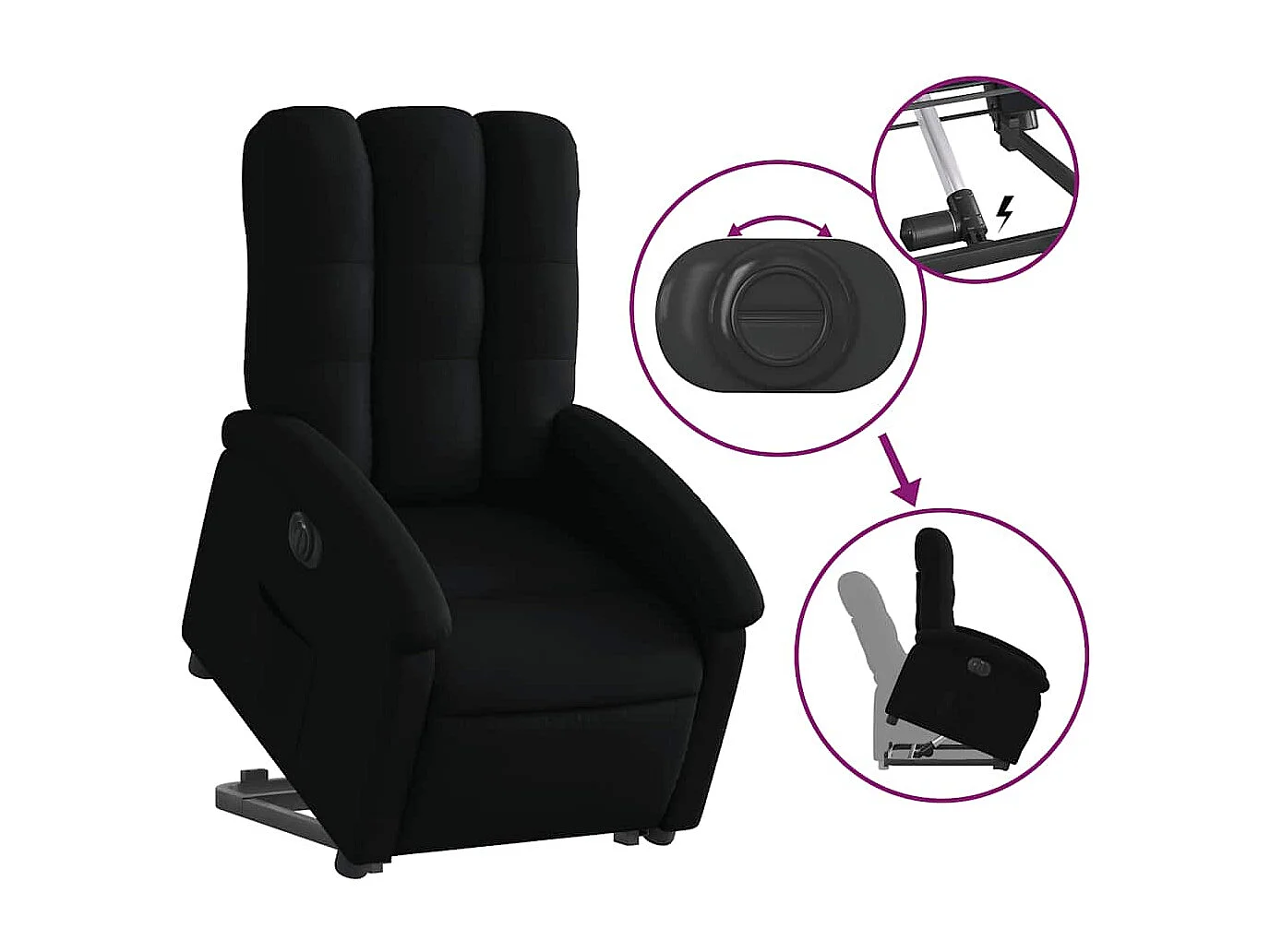 Silla de relax | Sillón eléctrico reclinable elevable de tela negro SHL6178