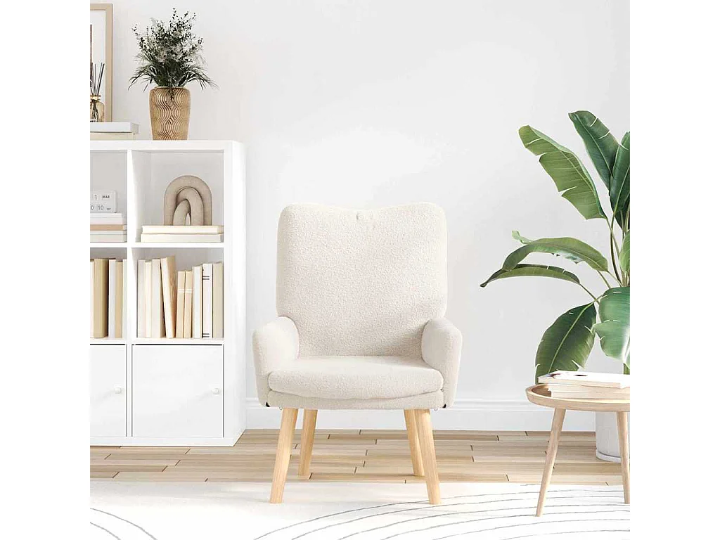 Relaxsessel | Lounge Sessel für Wohnzimmer Creme 63x67x94 cm Sherpa-Stoff SHL30501