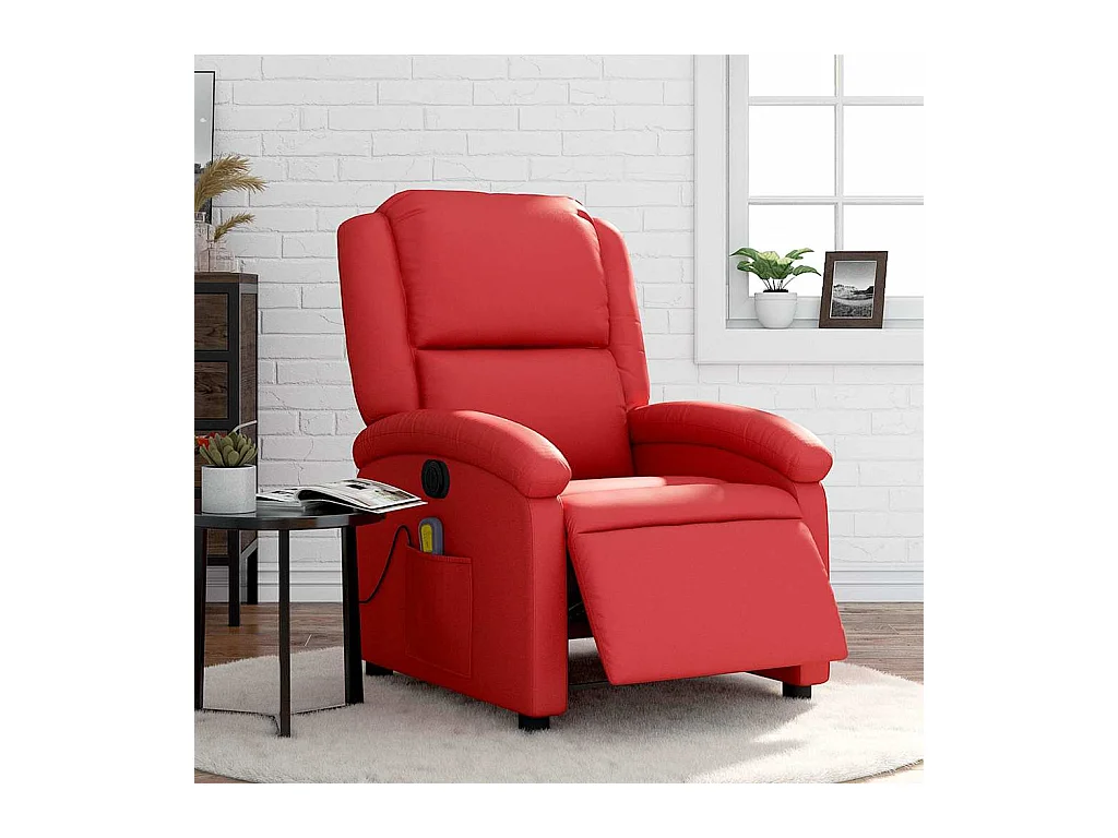 Poltrona massagens reclinável elétrica couro artif. vermelho SHL690304