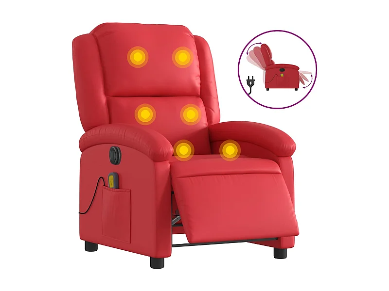 Poltrona massagens reclinável elétrica couro artif. vermelho SHL690304