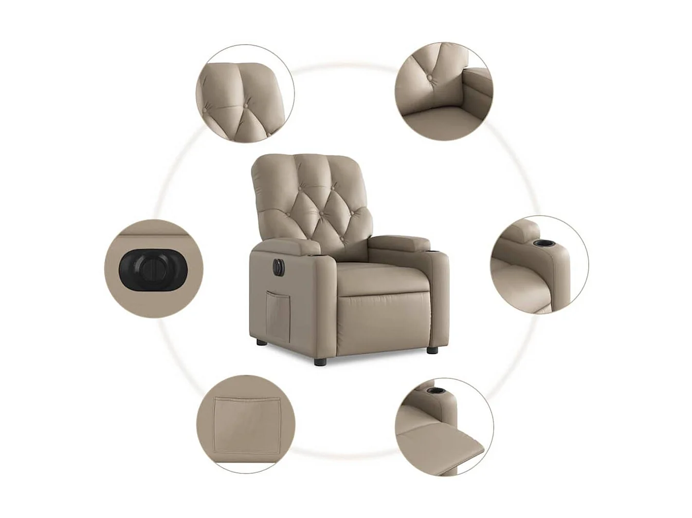 Relaxsessel Elektrisch | Lounge Sessel indoor Cappuccino-Braun Kunstleder SHL29465