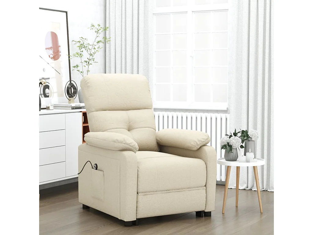 Fauteuil | Relaxstoel verstelbaar elektrisch stof crèmekleurig