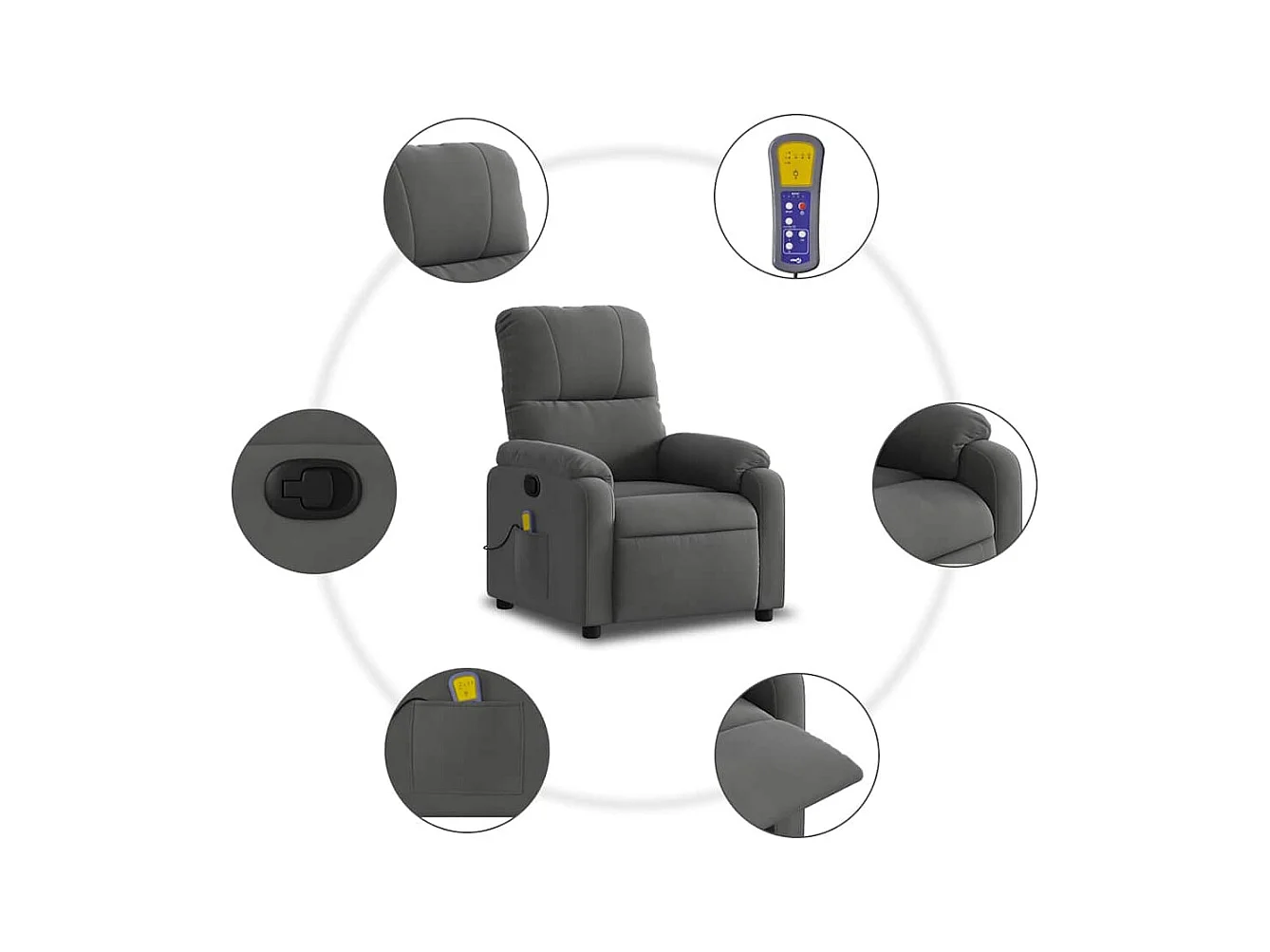 Sillón de relax | Sillón reclinable de masaje tela de microfibra gris oscuro SHL8052