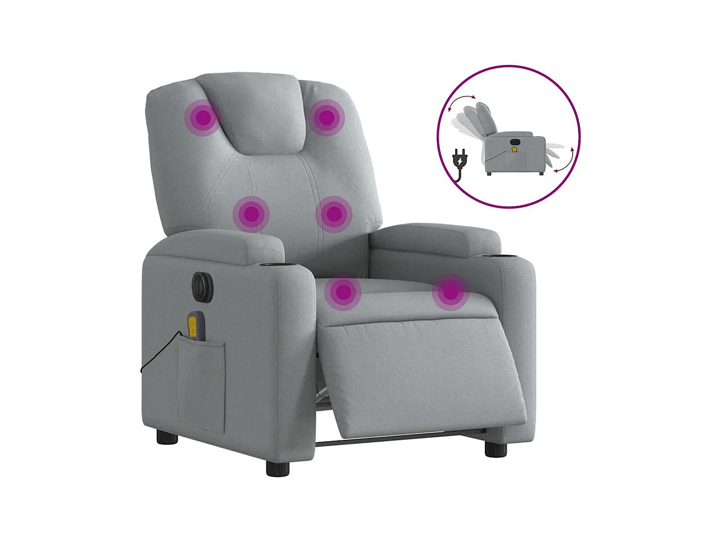 Sillón de relax | Sillón reclinable de masaje eléctrico tela gris claro SHL8552
