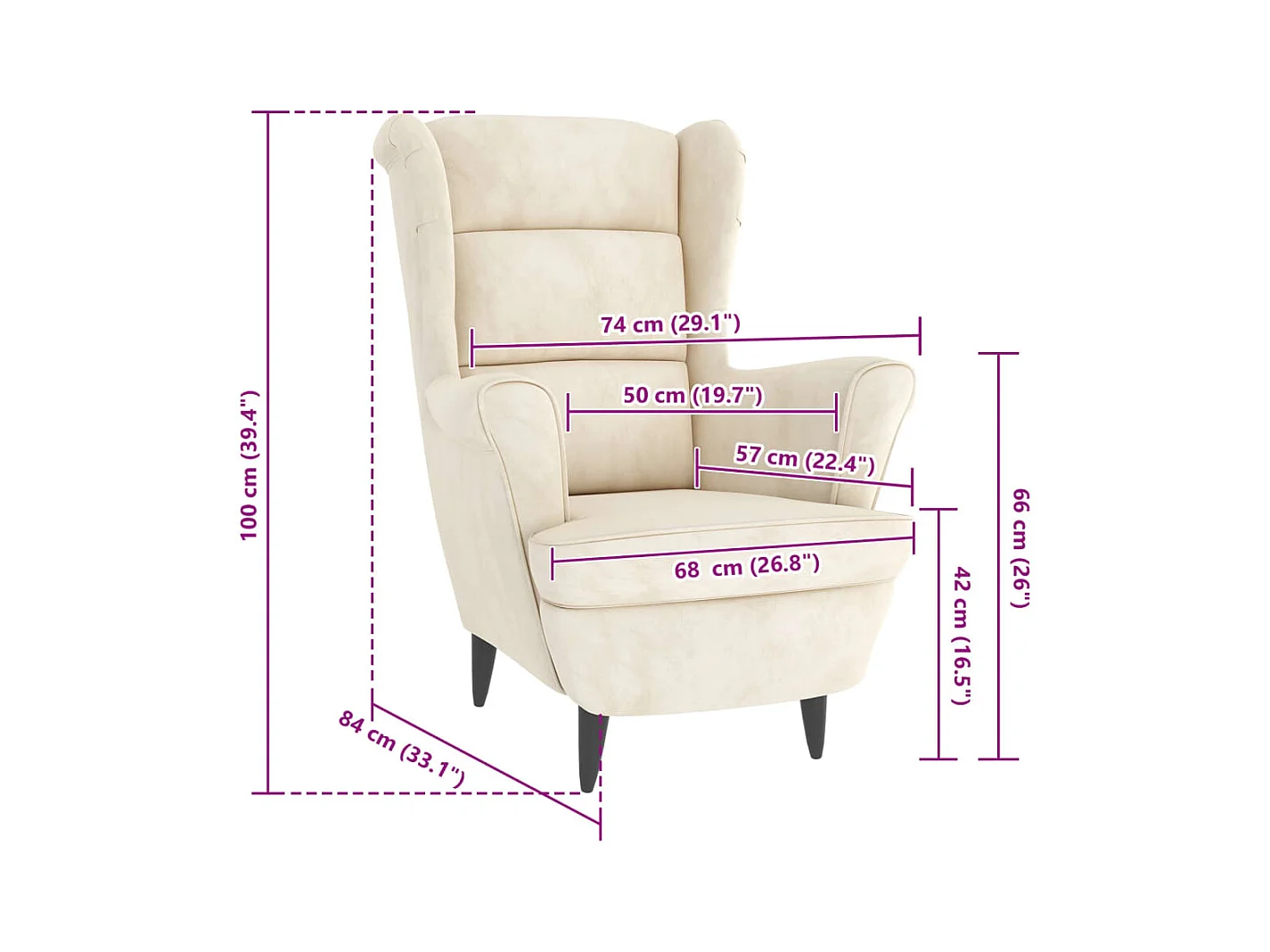 Sillón de salón | Silla de relax | Sillón de terciopelo blanco crema SHL6664