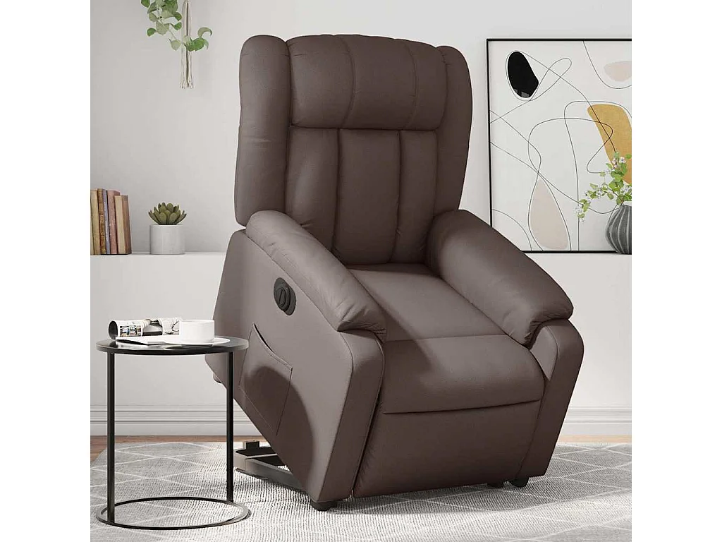 Relaxsessel mit Aufstehhilfe Elektrisch | Lounge Sessel indoor Braun Kunstleder SHL69845