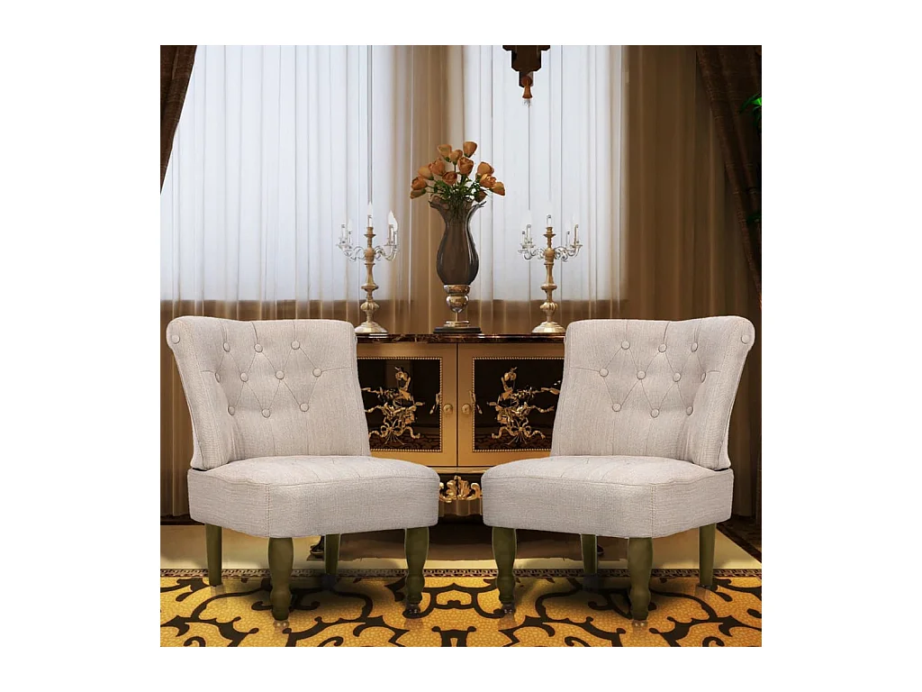 Lot de 2 Chaises en style français-Chaise de Bureau 54x46x70 cm crème tissu SHL2485
