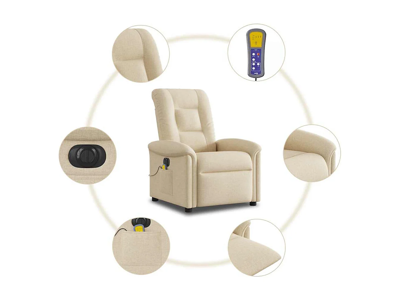 Massagestoel | Relaxstoel elektrisch verstelbaar stof crèmekleurig