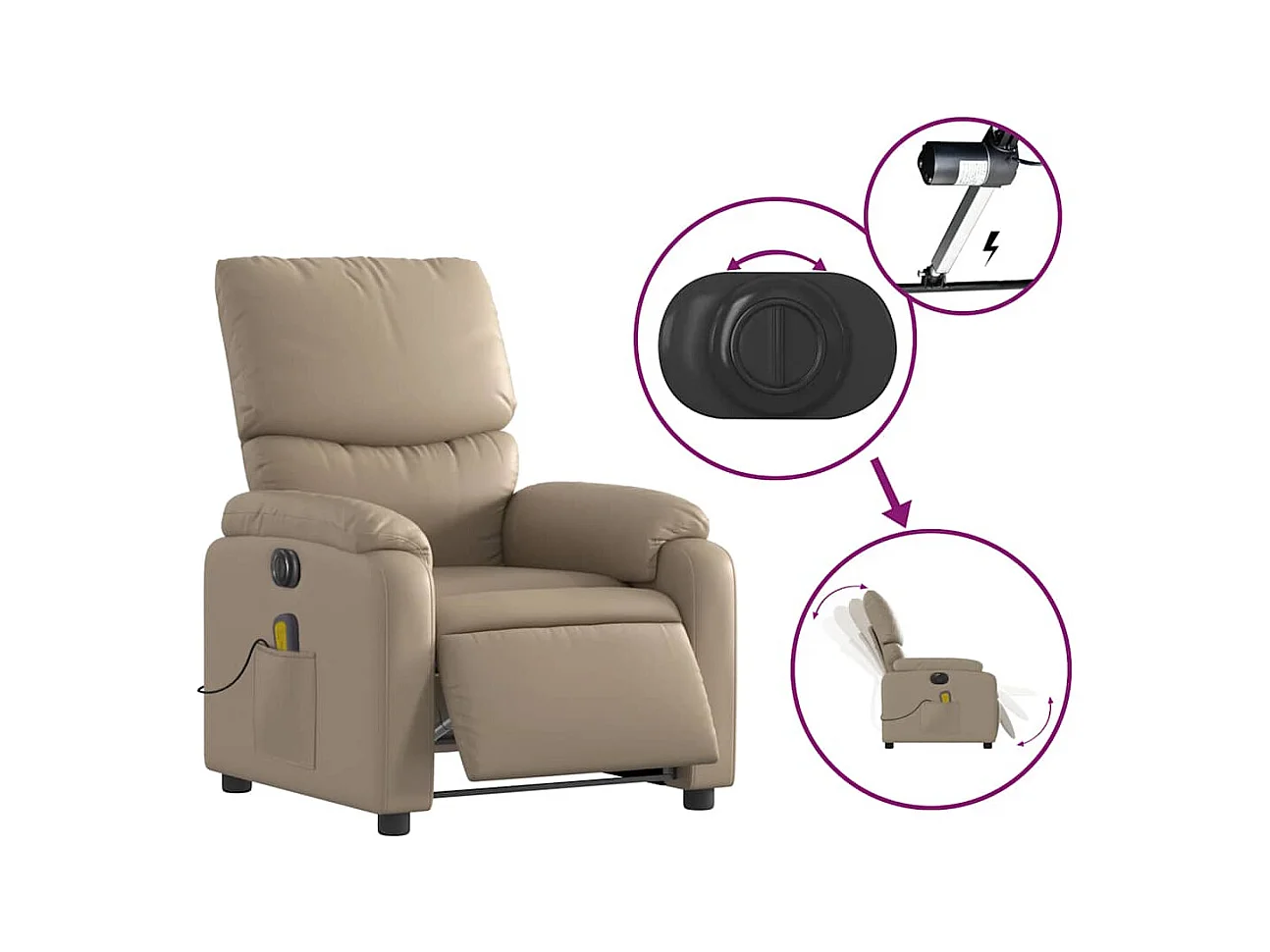 Sillón de relax | Sillón reclinable de masaje eléctrico cuero sintético capuchino SHL6280