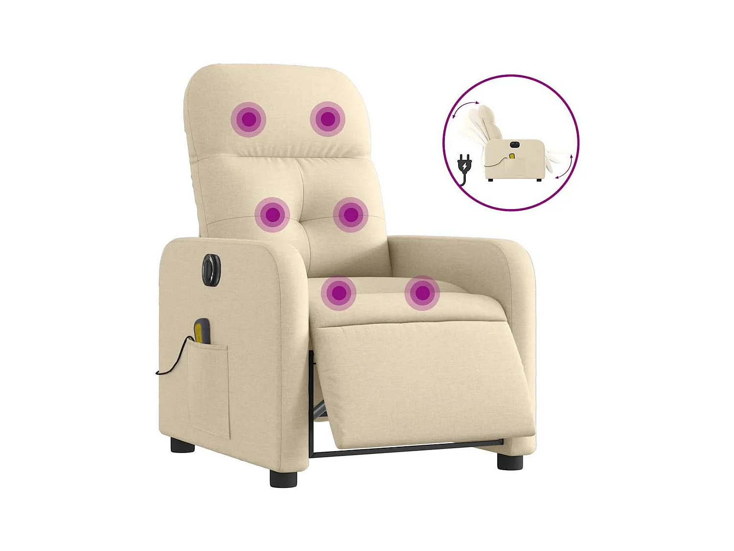 Fauteuil inclinable électrique-Chaise de relax-Fauteuil de Massage crème tissu SHL1914