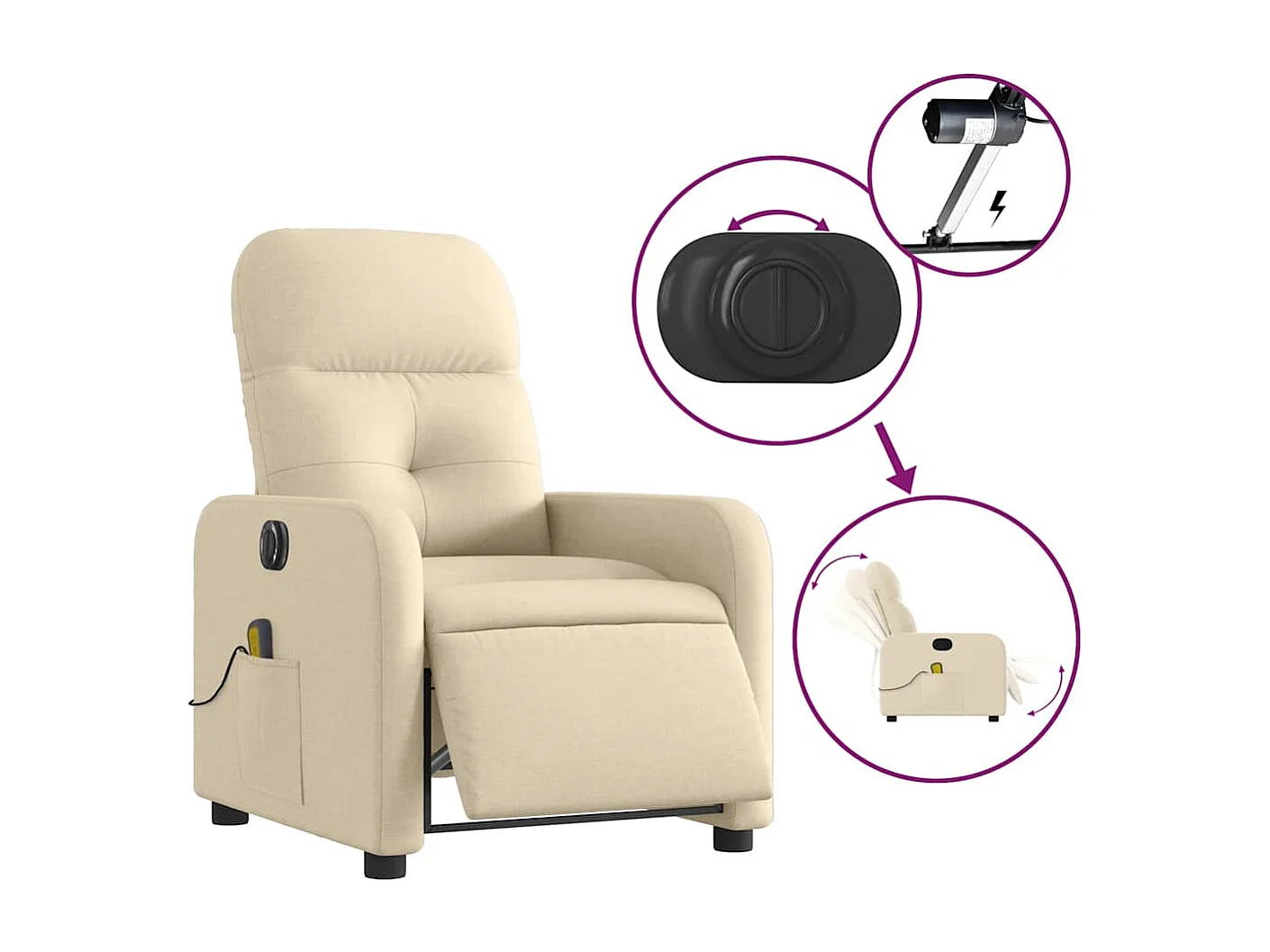 Fauteuil inclinable électrique-Chaise de relax-Fauteuil de Massage crème tissu SHL1914