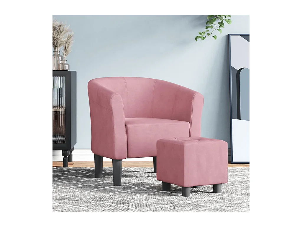 Sillón de salón | Silla de relax con taburete terciopelo rosa SHL8216