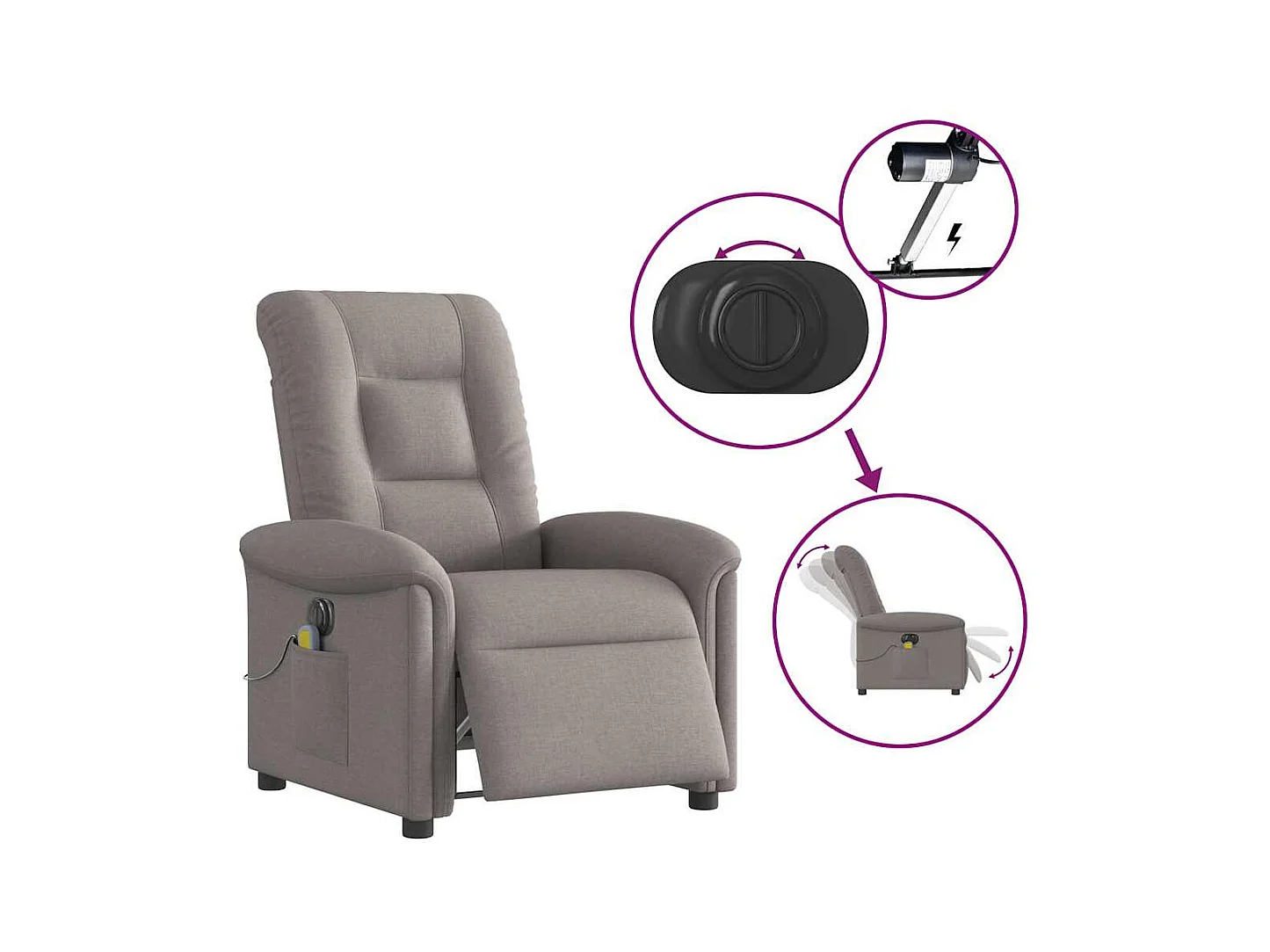 Sillón de relax | Sillón reclinable de masaje eléctrico tela gris taupe SHL5811