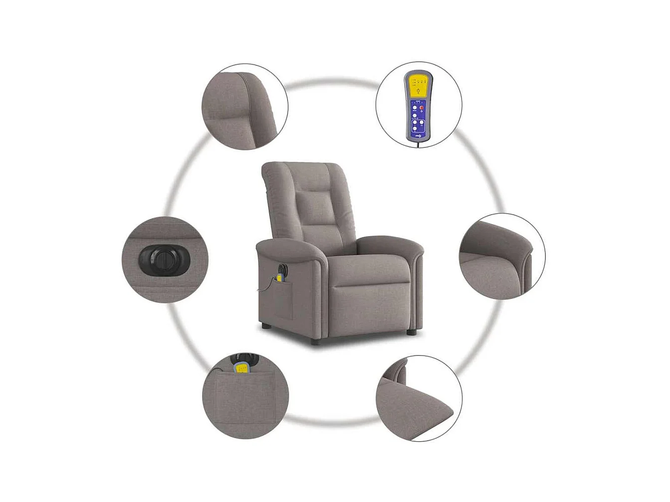 Sillón de relax | Sillón reclinable de masaje eléctrico tela gris taupe SHL5811