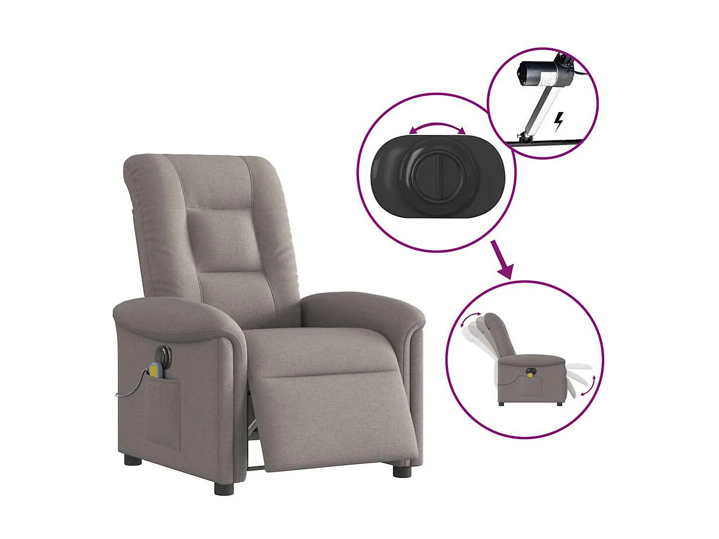 Fauteuil inclinable électrique-Fauteuil de massage de Salon Taupe Tissu SHL3624
