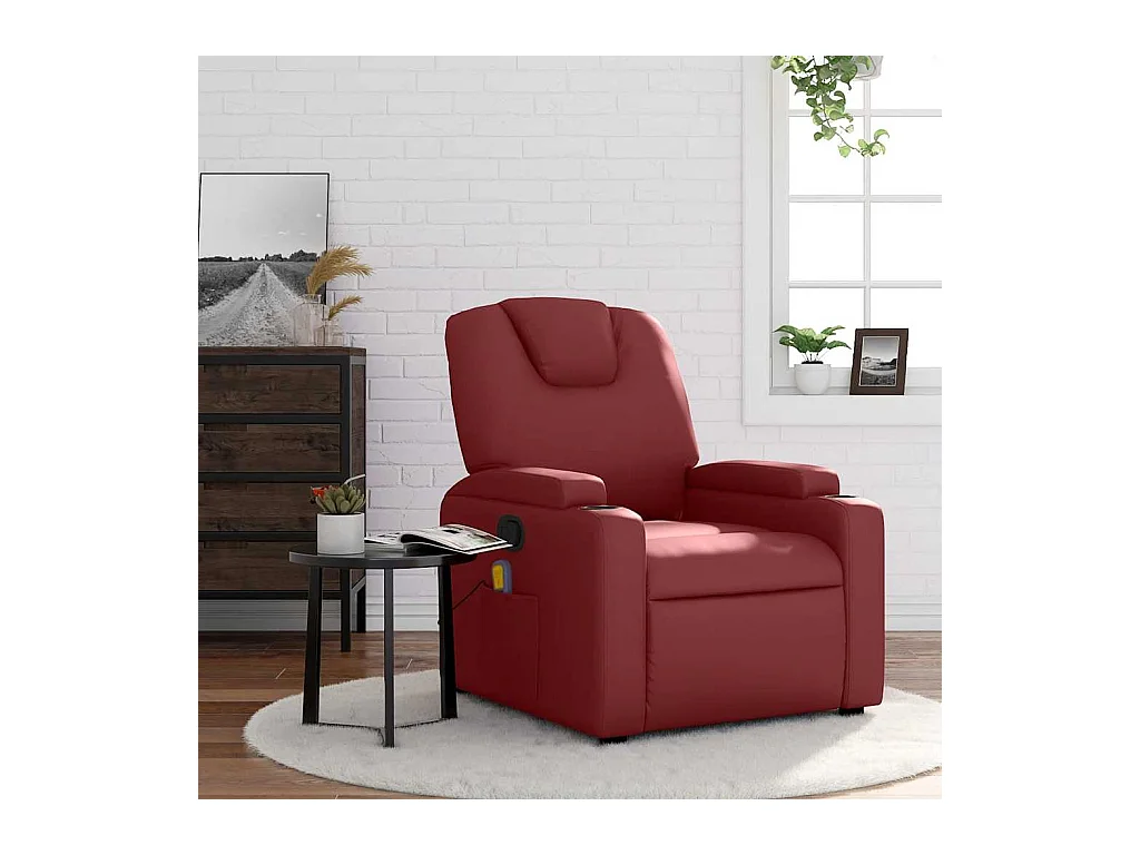 Sillón de salón | Silla | Sillón de masaje reclinable cuero sintético rojo tinto SHL8457