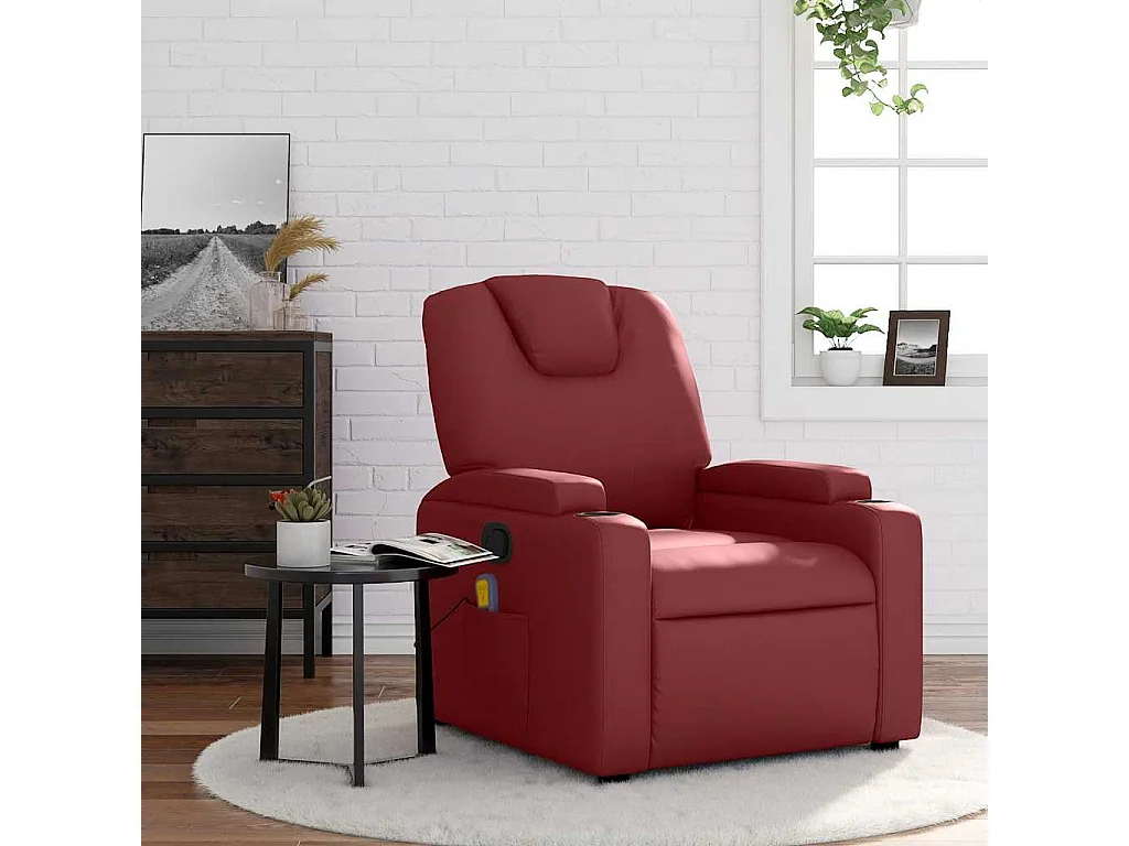 Fauteuil inclinable-Chaise de relax-Fauteuil de Massage Rouge bordeaux Similicuir SHL1254