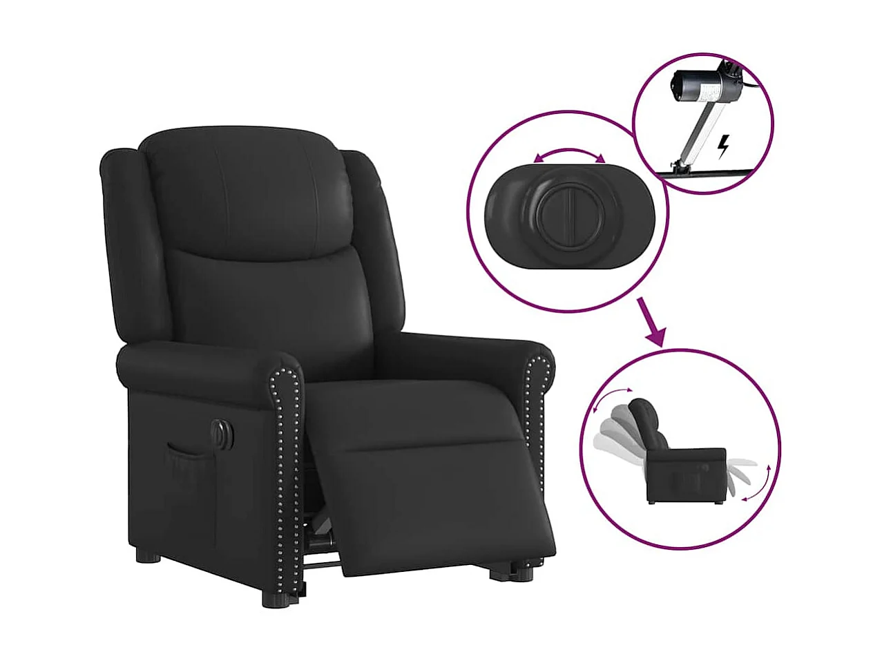 Fauteuil inclinable électrique-Chaise de relax-Fauteuil TV noir brillant similicuir SHL1008