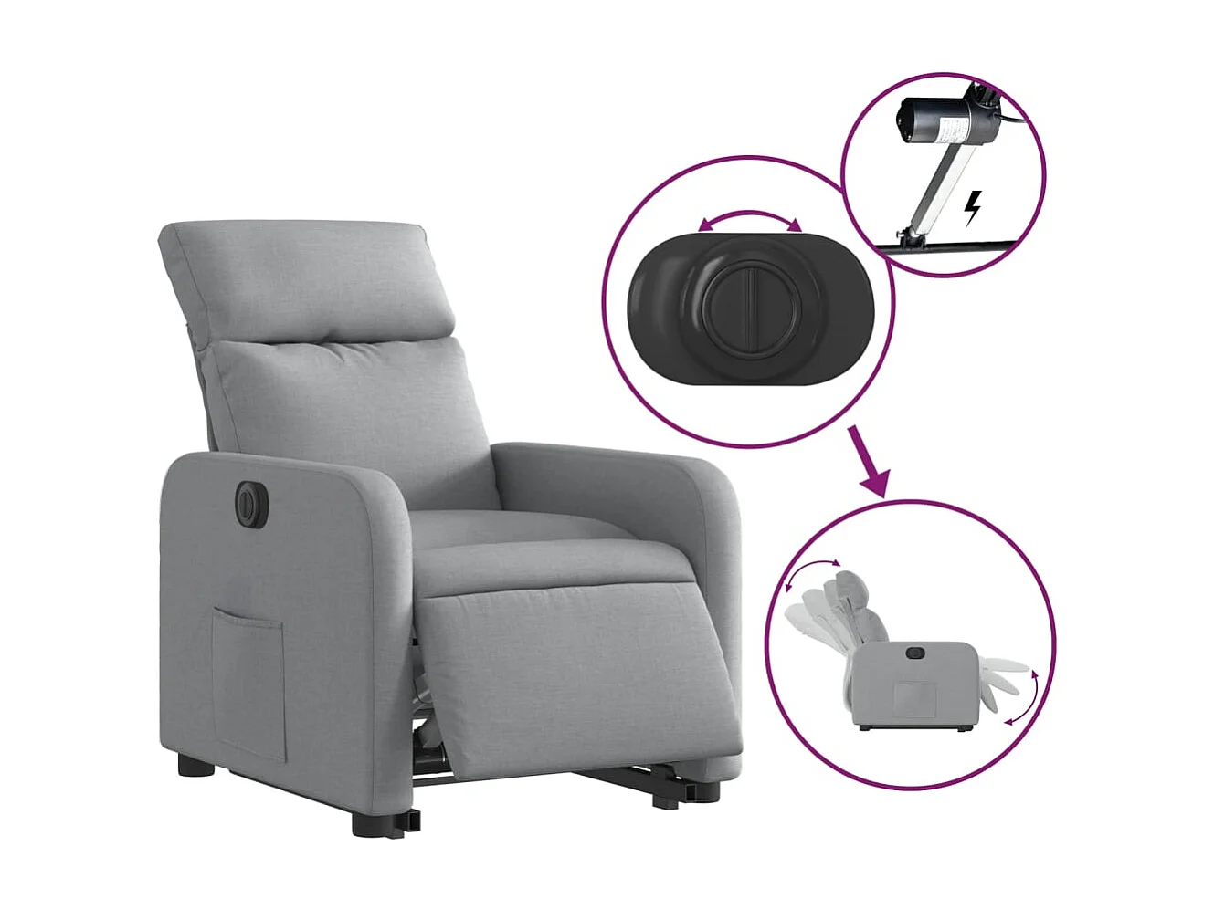 Silla de relax | Sillón eléctrico reclinable elevable de tela gris claro SHL4148