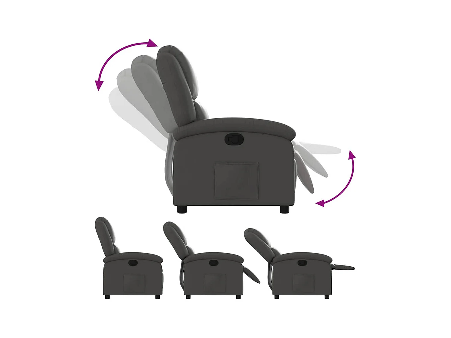 Sillón de relax | Sillón reclinable de cuero auténtico gris SHL2592