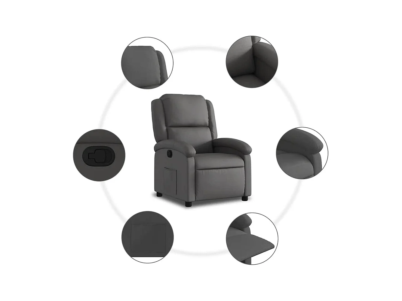 Sillón de relax | Sillón reclinable de cuero auténtico gris SHL2592