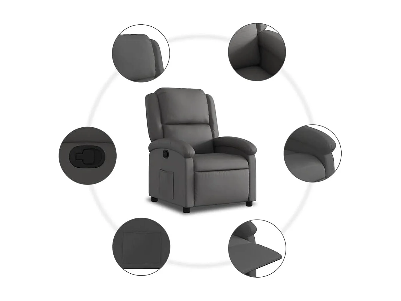 Relaxsessel | Lounge Sessel für Wohnzimmer Grau Echtleder SHL86306