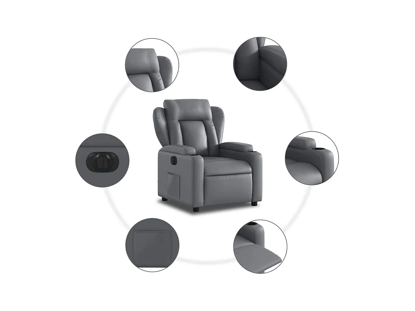 Sillón de relax | Silla | Sillón reclinable eléctrico de cuero sintético gris SHL7667