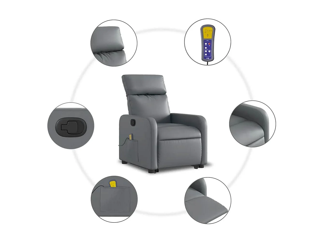 Sillón de relax | Sillón reclinable de masaje de pie cuero artificial gris SHL6225