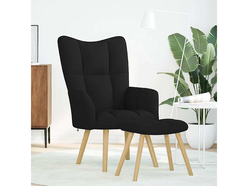 Relaxsessel mit Hocker | Lounge Sessel indoor Schwarz Stoff SHL65447