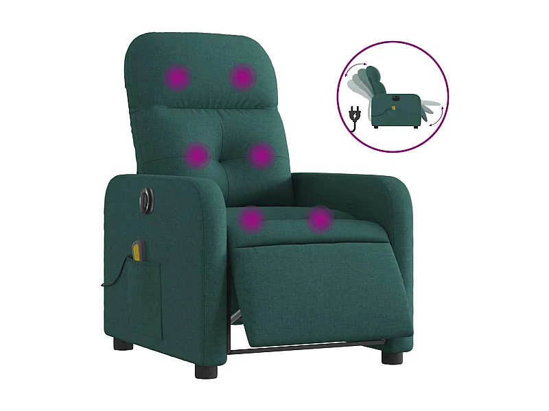 Fauteuil inclinable électrique-Fauteuil de massage de Salon Vert foncé Tissu SHL3635