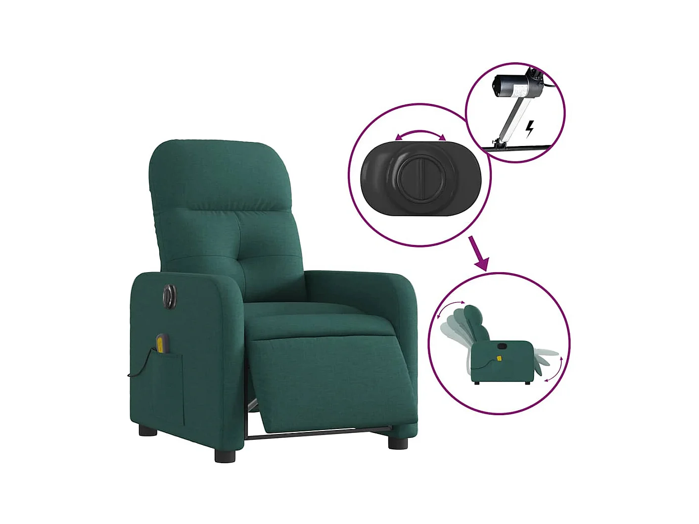 Sillón de relax | Sillón reclinable de masaje eléctrico tela verde oscuro SHL5893