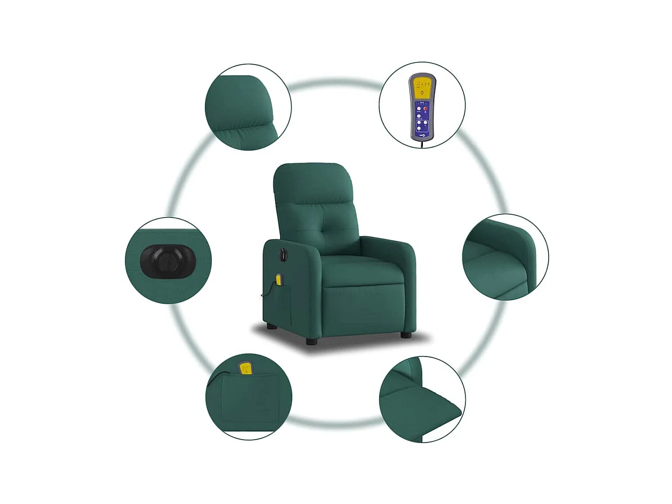 Sillón de relax | Sillón reclinable de masaje eléctrico tela verde oscuro SHL5893