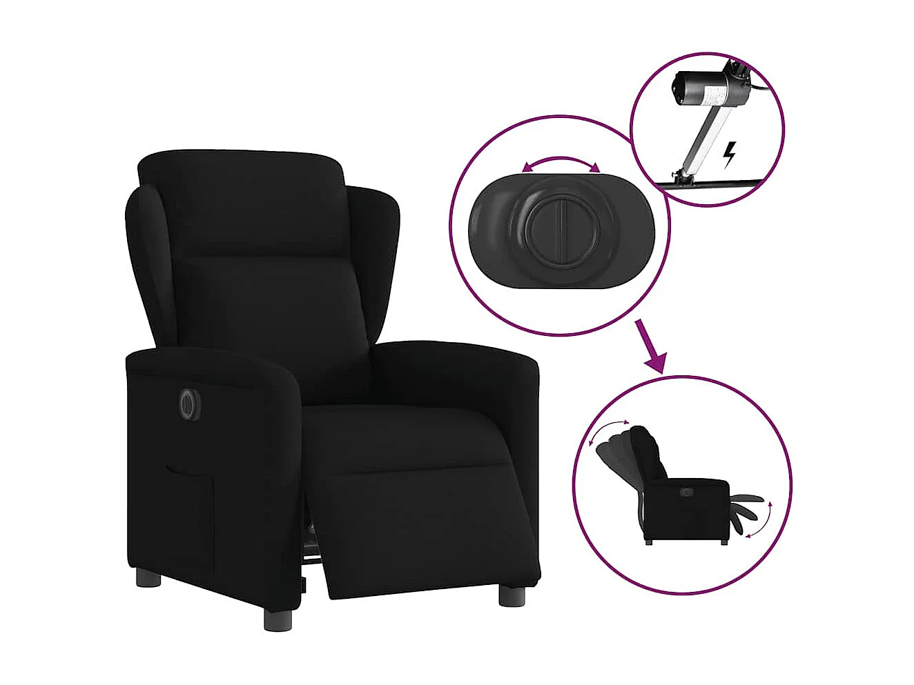Fauteuil inclinable électrique-Chaise de relax-Fauteuil TV Noir Tissu SHL2884