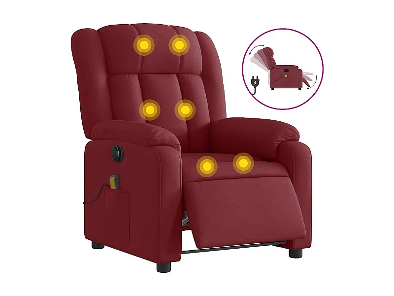 Fauteuil inclinable électrique-Fauteuil de massage de Salon Rouge bordeaux Tissu SHL4425