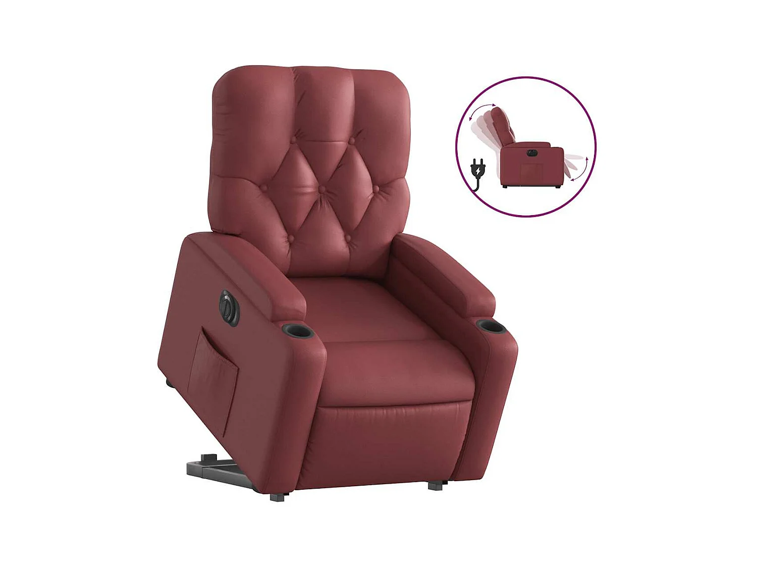 Fauteuil inclinable électrique-Chaise de relax-Fauteuil salon rouge bordeaux similicuir SHL4236