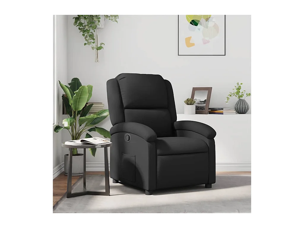 Fauteuil inclinable-Fauteuil salon noir cuir véritable SHL2240