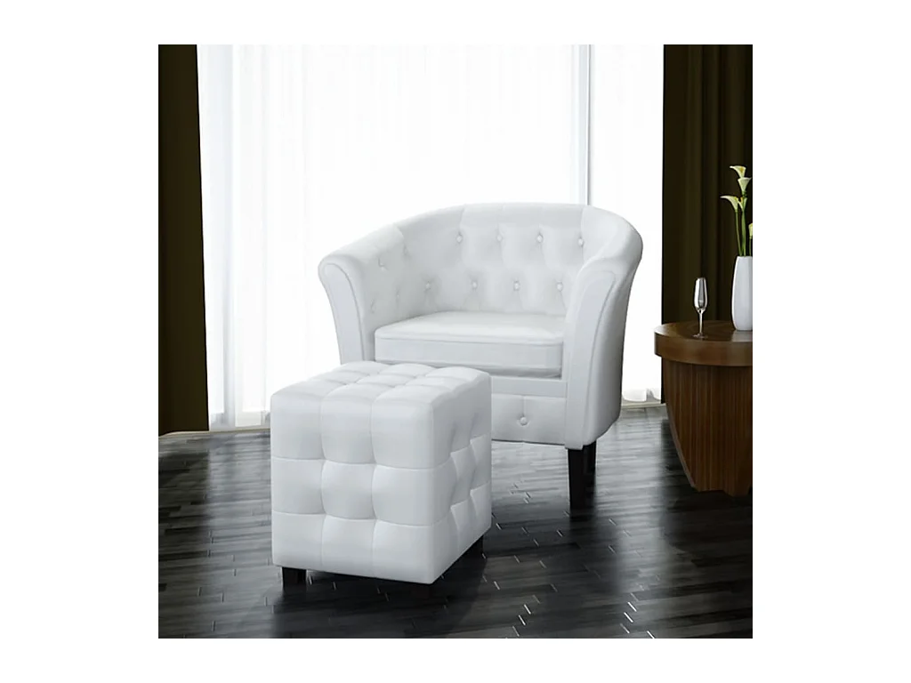 Fauteuil salon-Chaise de relax-Fauteuil avec repose-pied blanc similicuir SHL2242