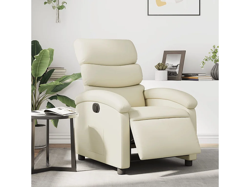 Relaxsessel Elektrisch | Lounge Sessel indoor Creme Kunstleder SHL2840