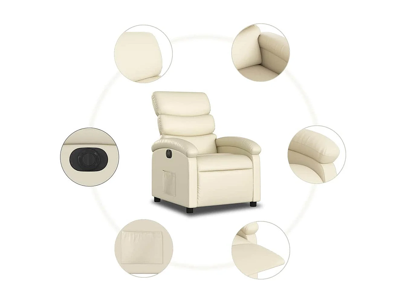 Relaxsessel Elektrisch | Lounge Sessel indoor Creme Kunstleder SHL2840