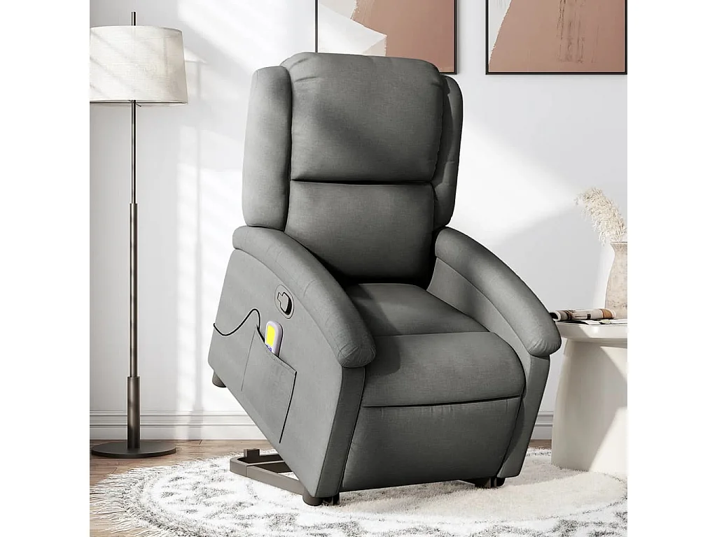 Massagesessel mit Aufstehhilfe | Relaxsessel Dunkelgrau Stoff SHL72387