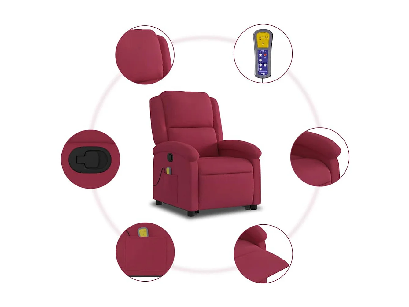 Fauteuil inclinable-Chaise de relax-Fauteuil de Massage Rouge bordeaux Velours SHL1763