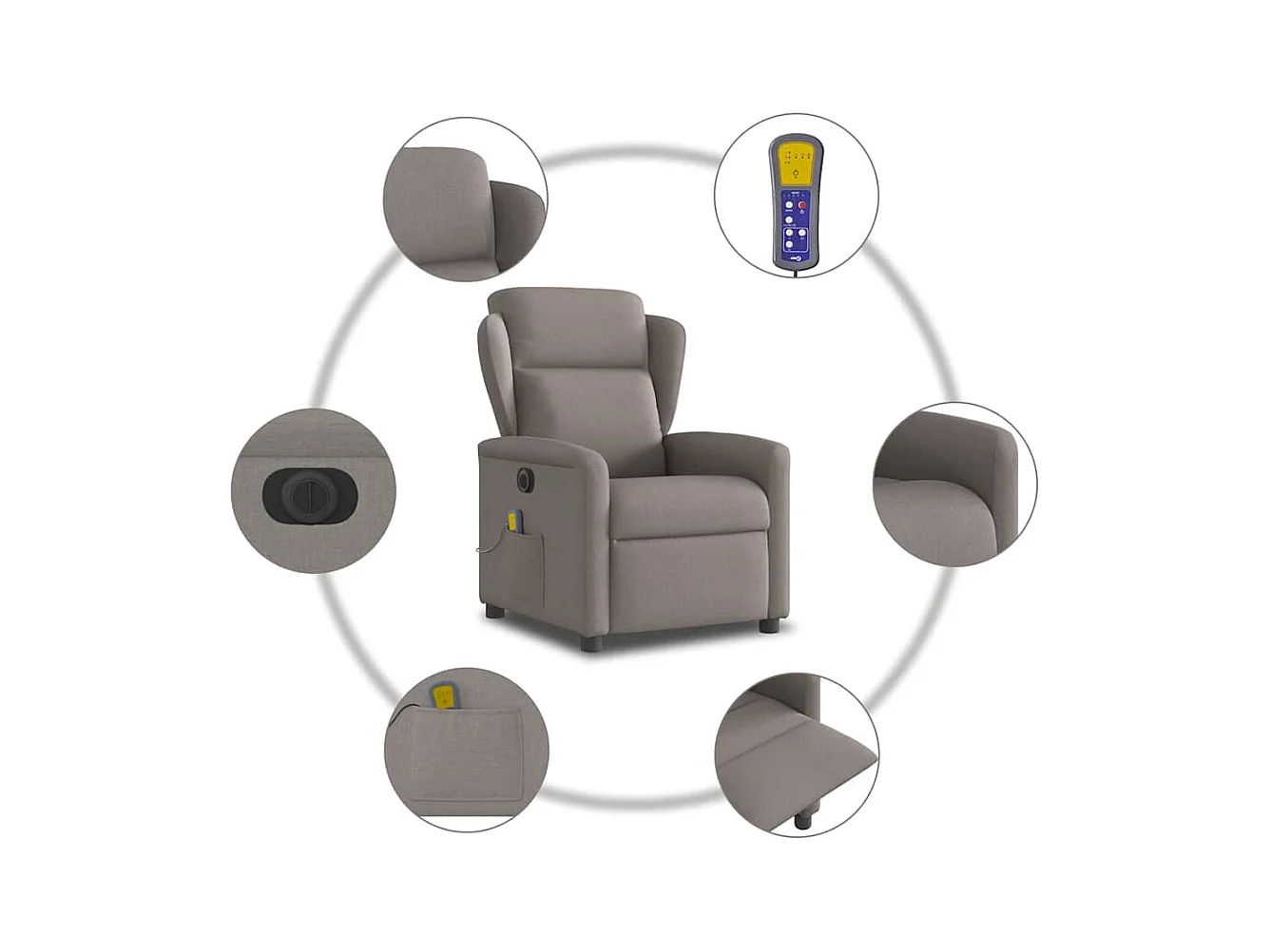 Sillón de relax | Sillón reclinable de masaje eléctrico tela gris taupe SHL3535