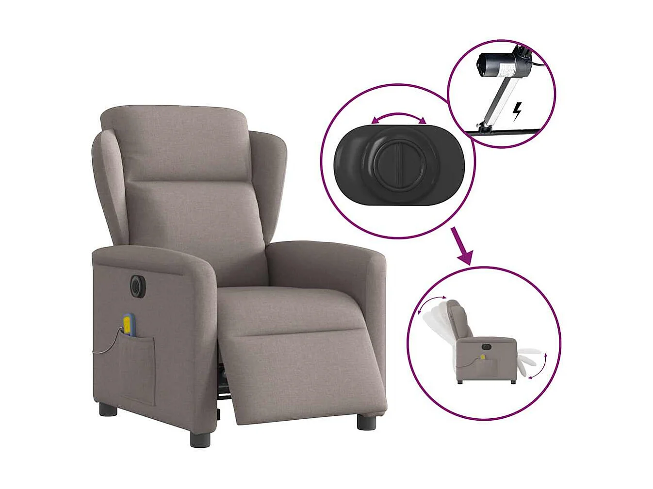 Fauteuil inclinable électrique-Fauteuil de massage de Salon Taupe Tissu SHL5041