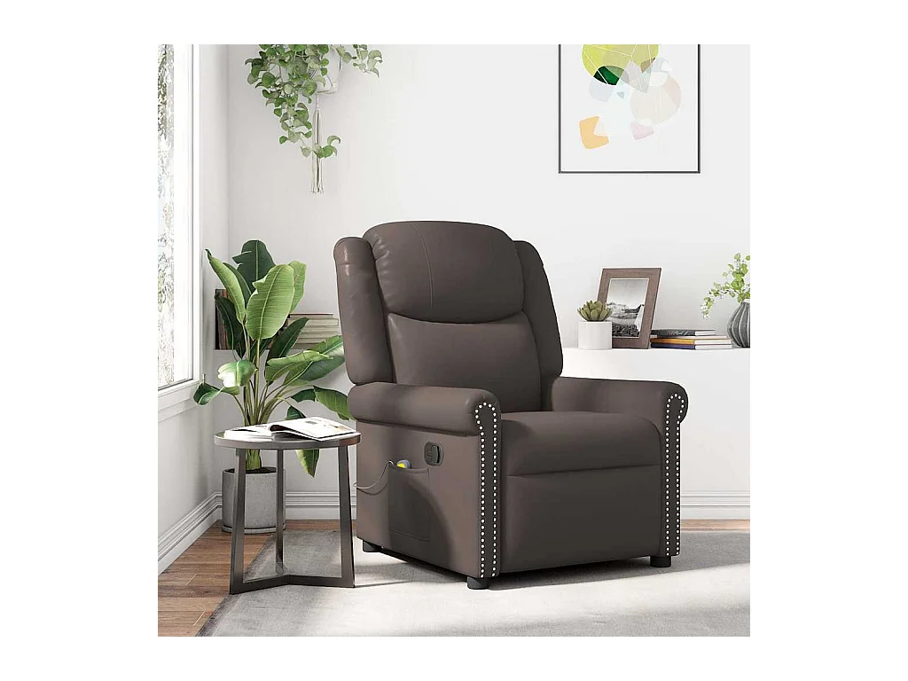 Sillón de relax | Sillón reclinable de cuero sintético marrón brillante SHL3663