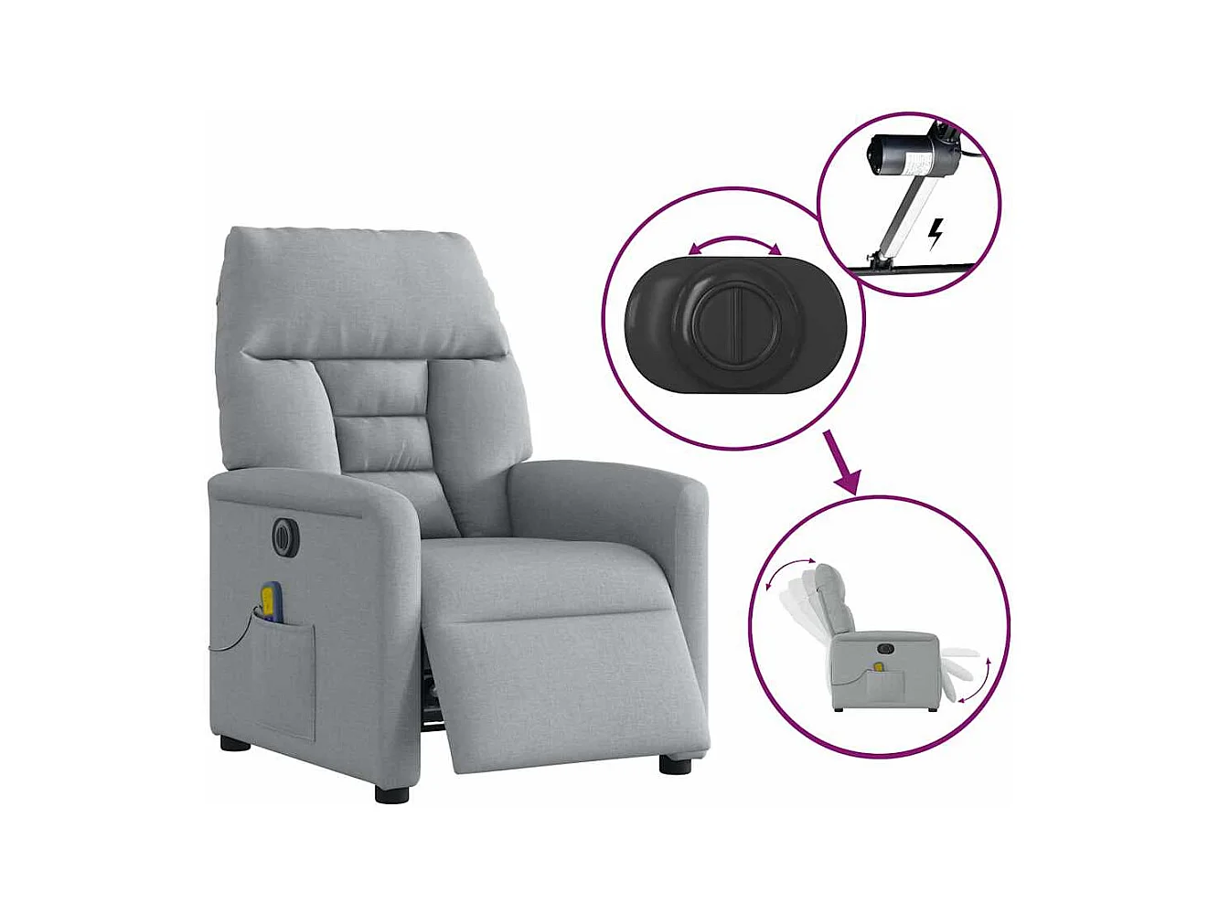 Sillón de relax | Sillón reclinable de masaje eléctrico tela gris claro SHL8553