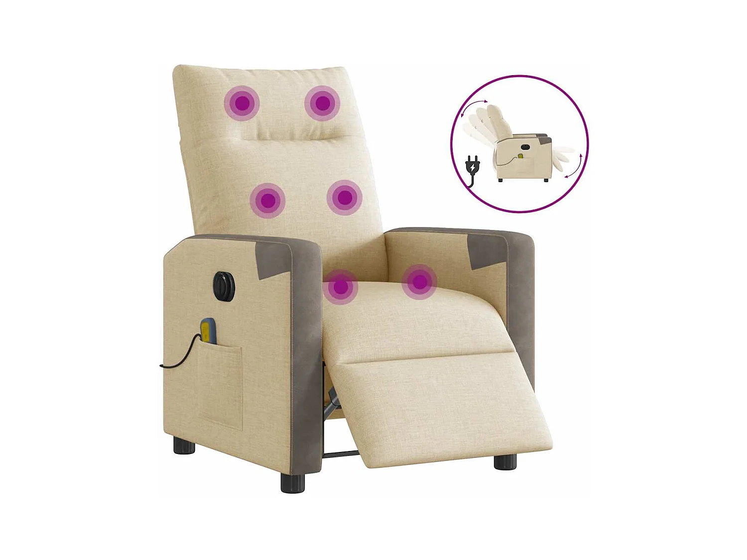 Sillón de relax | Sillón reclinable de masaje eléctrico tela color crema SHL9030